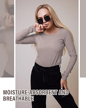 トップス Wellness Crew Neck Long Sleeve Tee T-Shirt - Women's Fitted Cotton Long Sleeve Scoop Neck Tee S